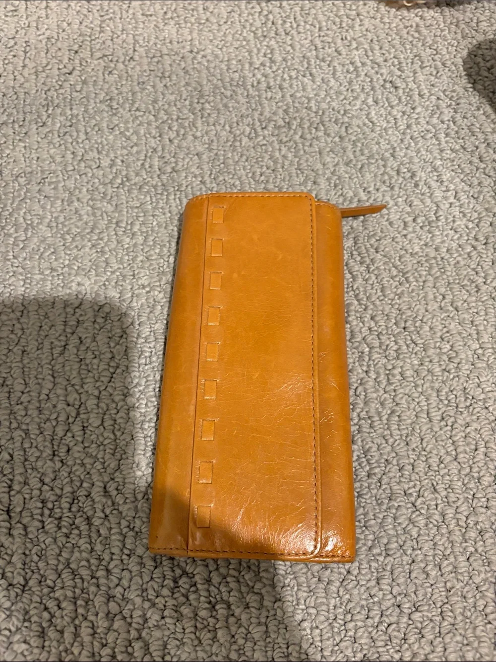 HOBO Orange Leather Zip-Around Wallet with Embossed Squares